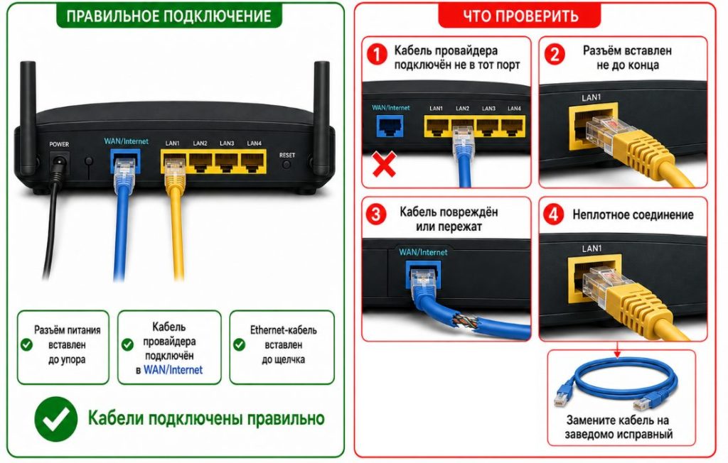 Подключение кабеля провайдера в порт WAN